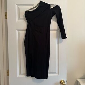 Lulus black one shoulder dress.